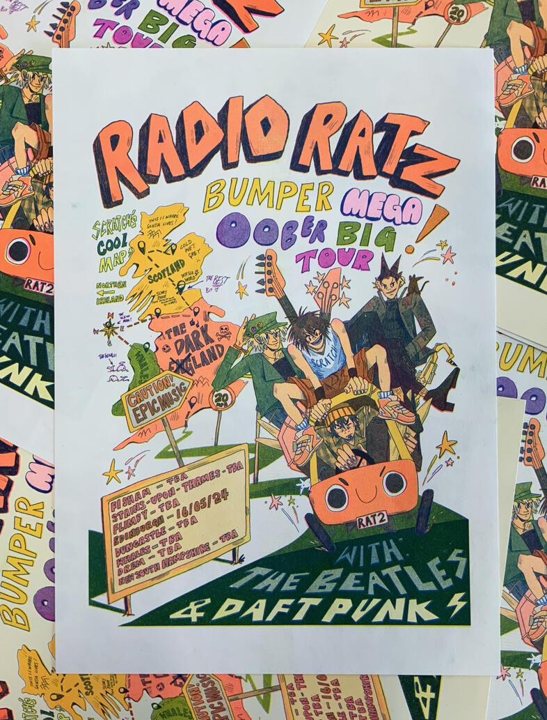 Radio Ratz Tour Poster - 3 Colour Risograph Print.